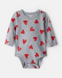 Carter's Baby Girl Heart Print Long-Sleeve Graphic Bodysuit - Grey 3M
