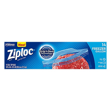 slide 1 of 1, Ziploc Freezer Bags Gallon, 14 ct