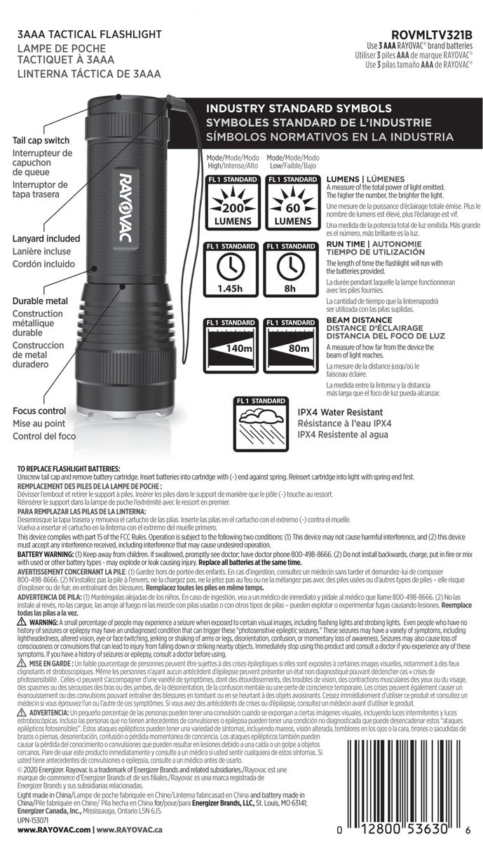 slide 3 of 3, Rayovac 200 Lumens Tactical Flashlight 1 ea, 1 ct