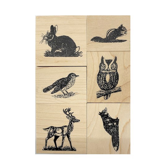 slide 1 of 6, Woodland Animals Wood Stamp Set By Recollections, 3.25 in x 4.75 in