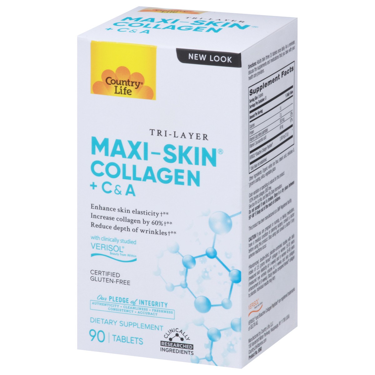 slide 3 of 12, Country Life Tri-Layer Maxi-Skin Collagen + C & A 90 Tablets, 90 ct
