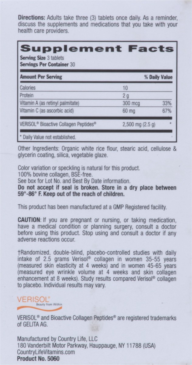 slide 12 of 12, Country Life Tri-Layer Maxi-Skin Collagen + C & A 90 Tablets, 90 ct