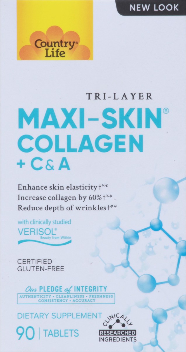 slide 8 of 12, Country Life Tri-Layer Maxi-Skin Collagen + C & A 90 Tablets, 90 ct