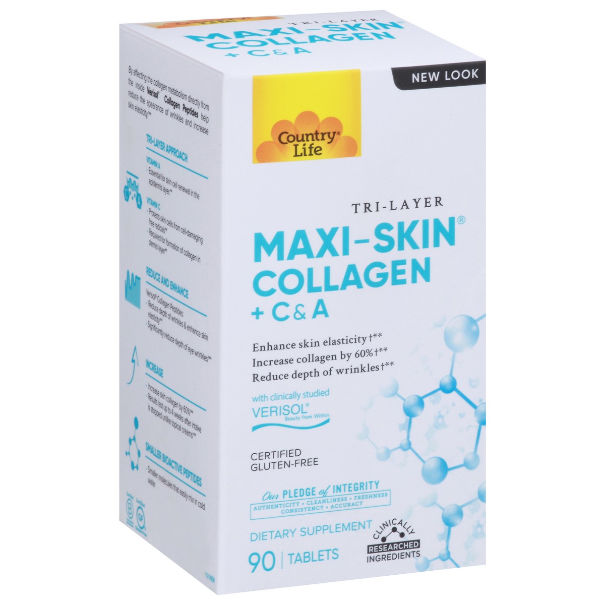 slide 7 of 12, Country Life Tri-Layer Maxi-Skin Collagen + C & A 90 Tablets, 90 ct