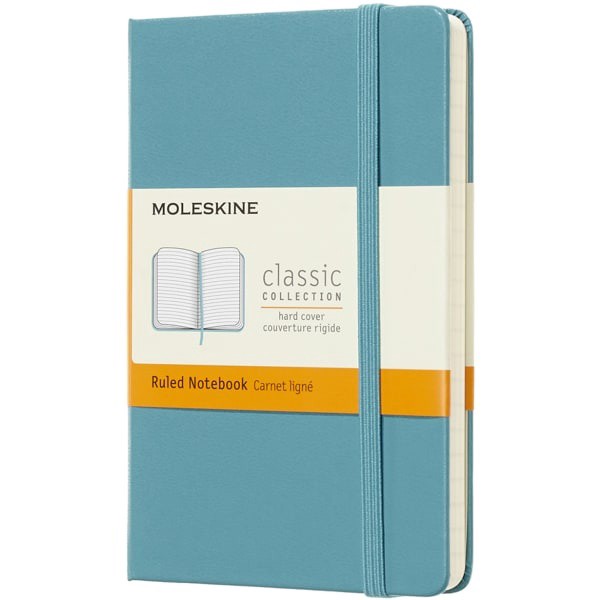 slide 1 of 5, Moleskine Classic Hard Cover Notebook, 3-1/2" X 5-1/2", Ruled, 192 Pages (96 Sheets), Reef Blue, 5.5 in