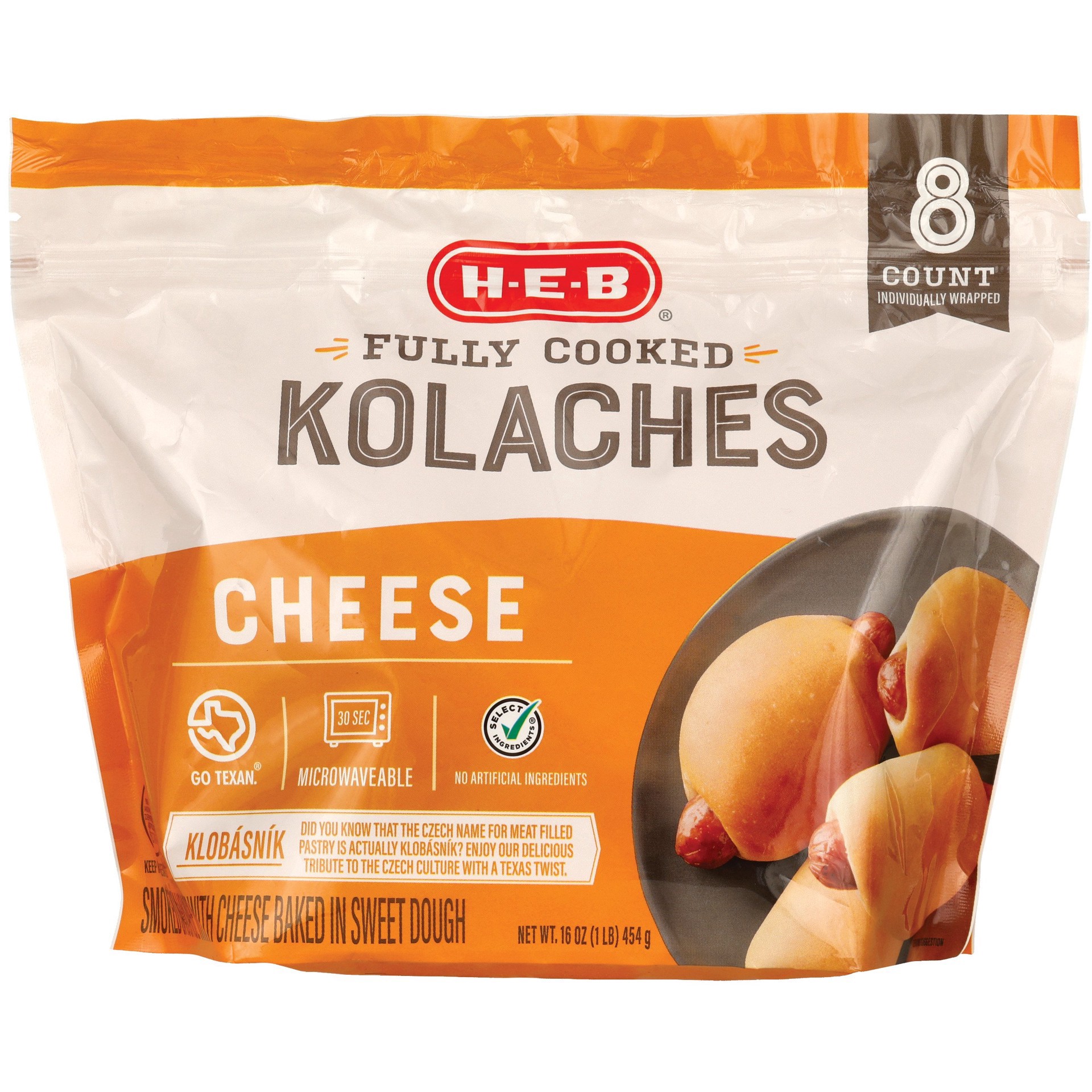 slide 1 of 1, H-E-B Fully Cooked Sausage Cheese Kolaches, 8 ct