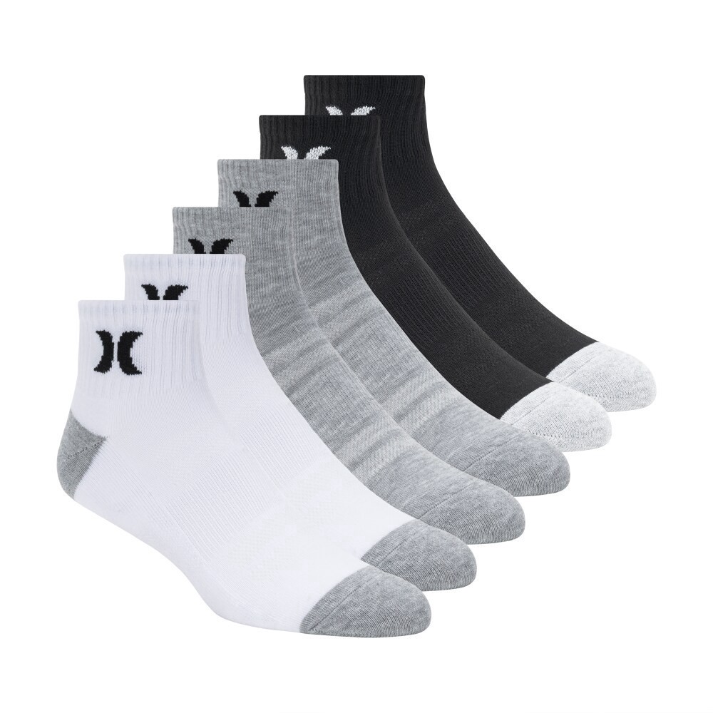 slide 5 of 5, Hurley Mens Quarter Crew Socks, 6 ct