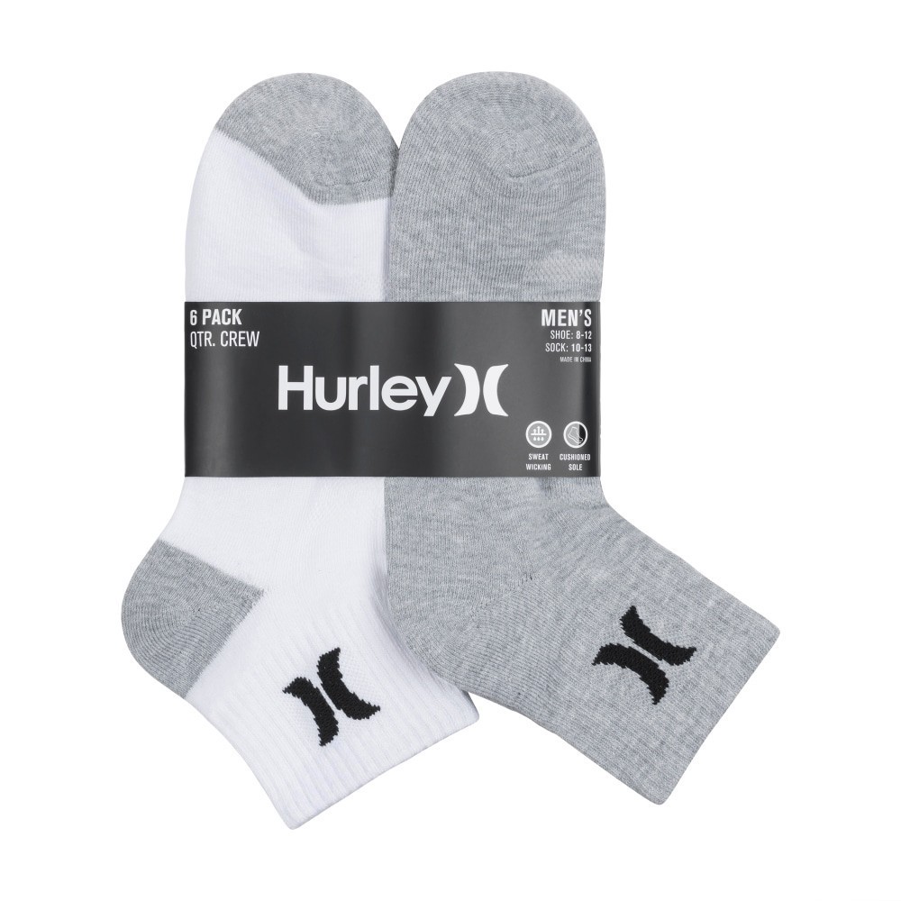 slide 3 of 5, Hurley Mens Quarter Crew Socks, 6 ct