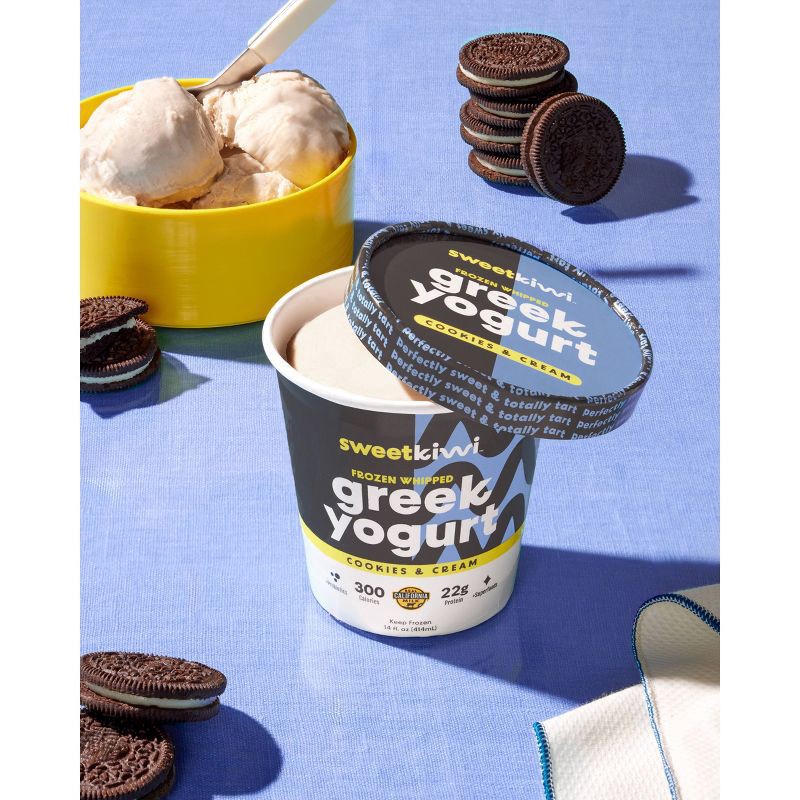 slide 2 of 2, Sweetkiwi Frozen Greek Yogurt Cookies & Cream - 14oz, 14 fl oz