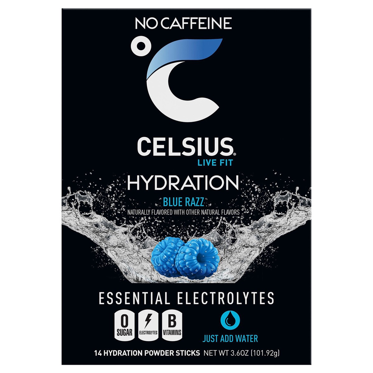 slide 2 of 3, CELSIUS HYDRATION™ Blue Razz Flavor, Essential Electrolyte Hydration Packets (Pack of 14), 14 ct
