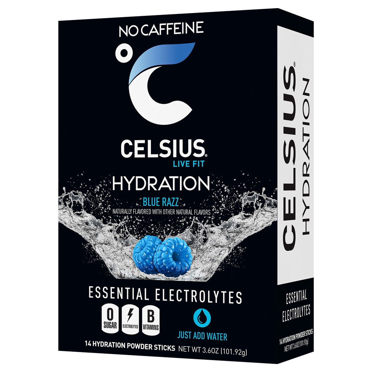 slide 3 of 3, CELSIUS HYDRATION™ Blue Razz Flavor, Essential Electrolyte Hydration Packets (Pack of 14), 14 ct