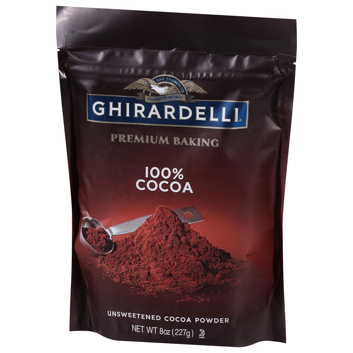 slide 3 of 9, GHIRARDELLI Premium Baking Cocoa 100% Unsweetened Cocoa Powder, 8 oz Bag, 8 oz