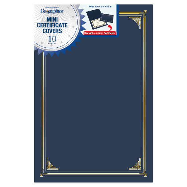 slide 1 of 1, Geographics Linen Mini Certificate Covers, 9-3/4'' X 6-1/2'', Navy, Pack Of 10 Covers, 10 ct