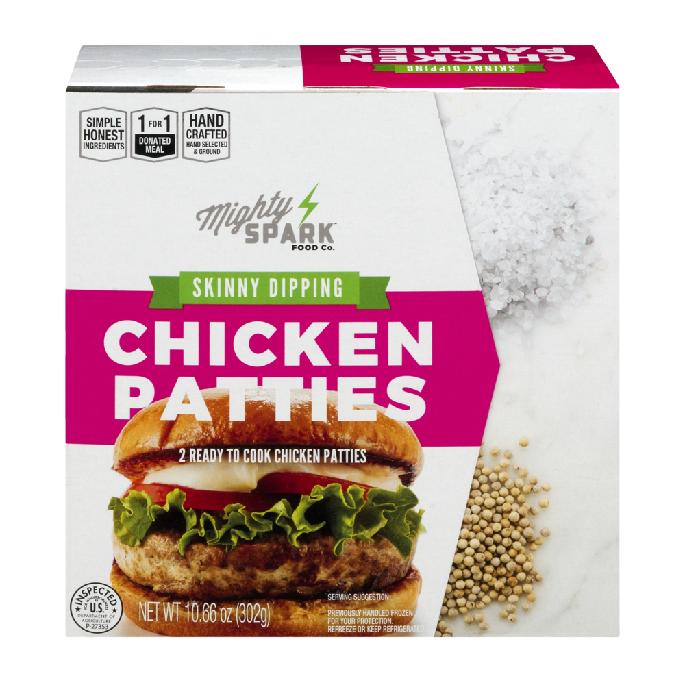 slide 1 of 1, Mighty Spark Food Co. Skinny Dipping Chicken Patties, 2 ct