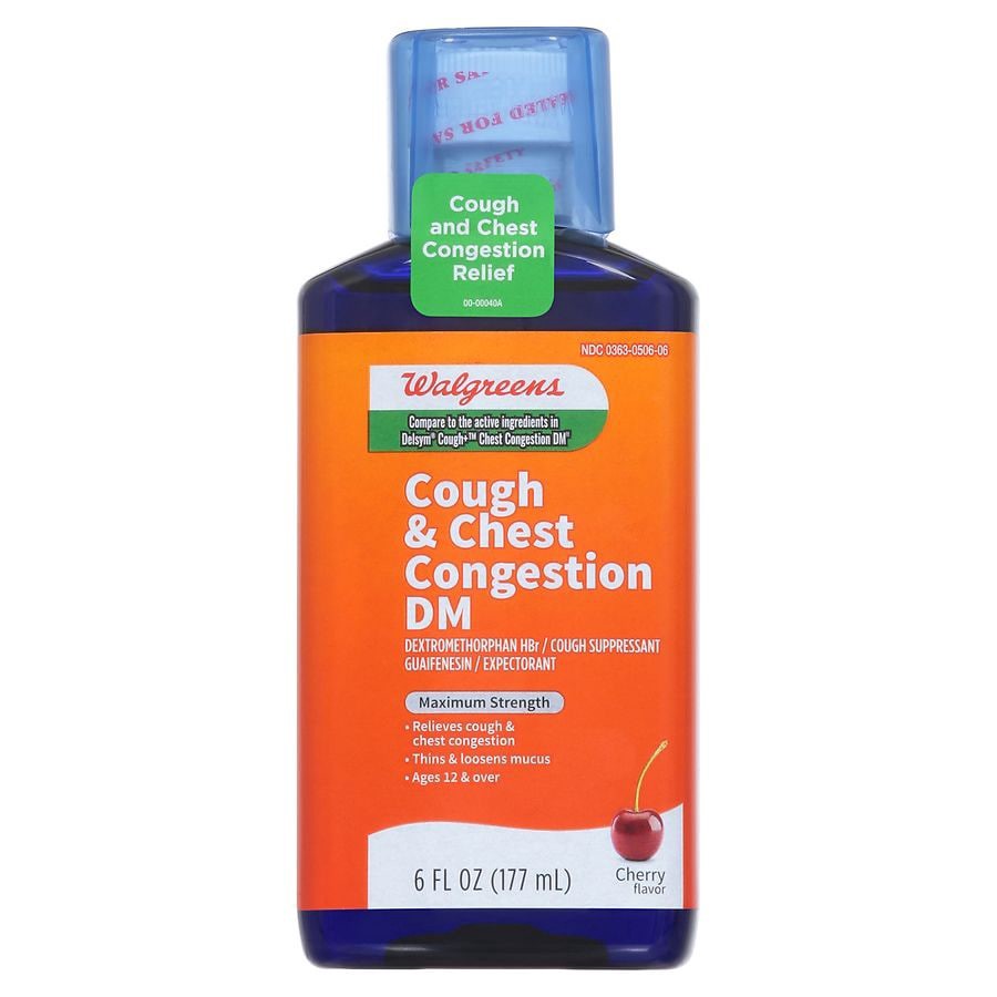 slide 5 of 5, Walgreens Cherry Cough & Chest Congestion Dm, 6 fl oz