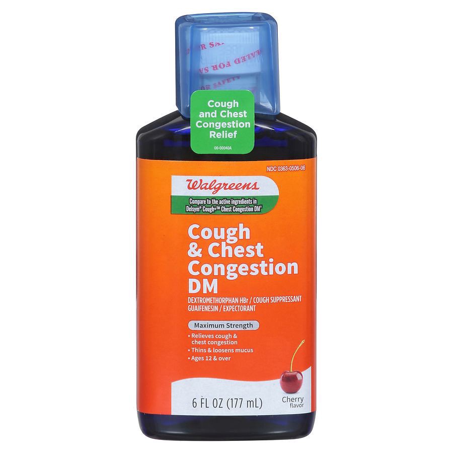 slide 1 of 5, Walgreens Cherry Cough & Chest Congestion Dm, 6 fl oz