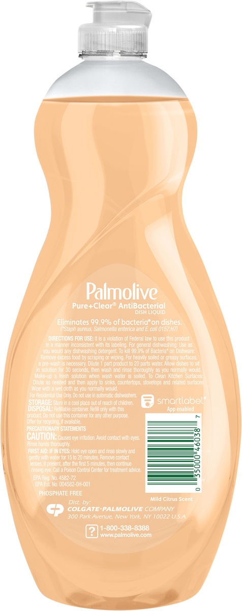 slide 7 of 8, Palmolive Pure Clear Antibacterial Liquid Dish Soap, 32.5 fl oz
