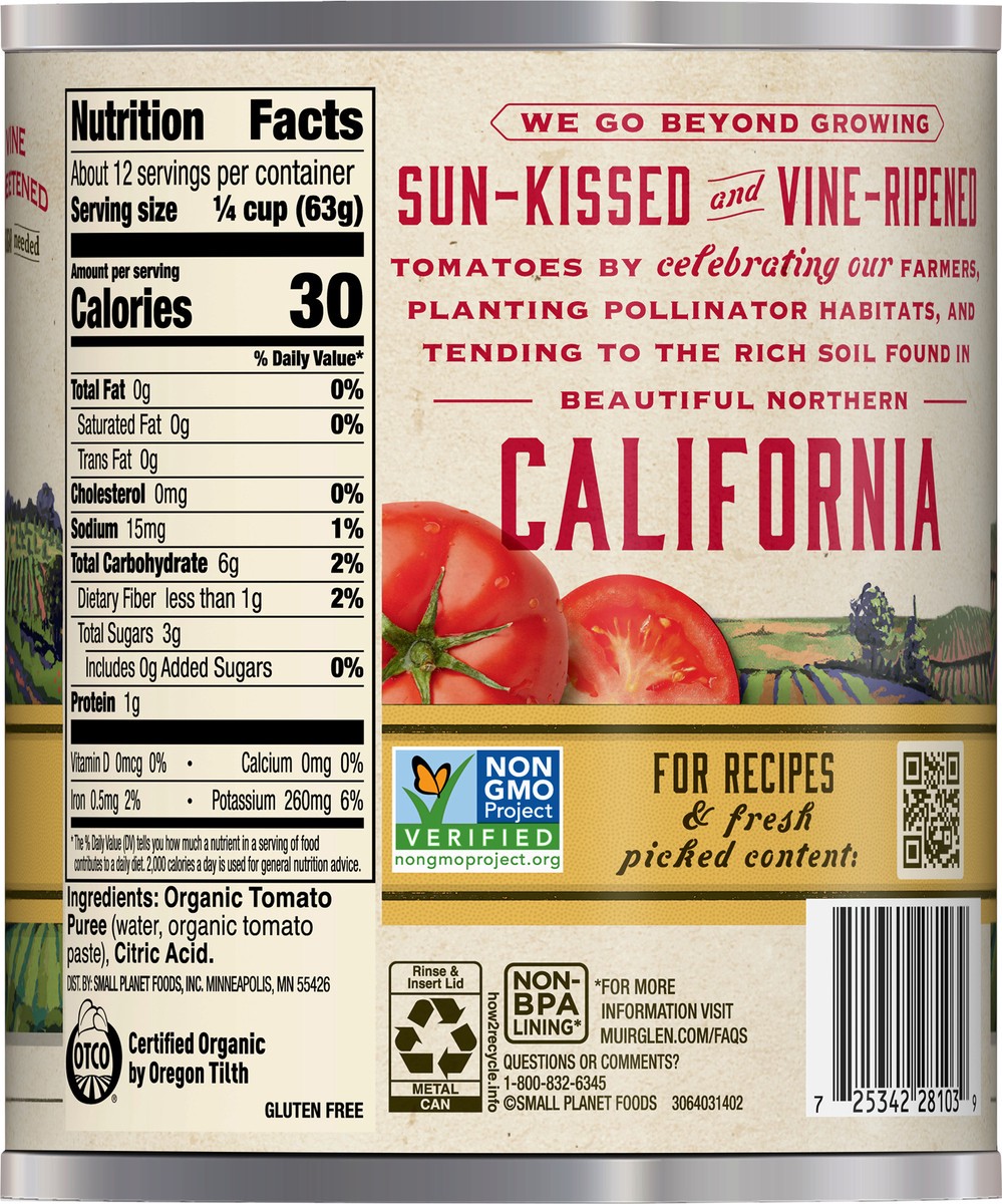 slide 9 of 9, Muir Glen USDA Certified Organic Tomato Puree, 28 oz, 28 oz