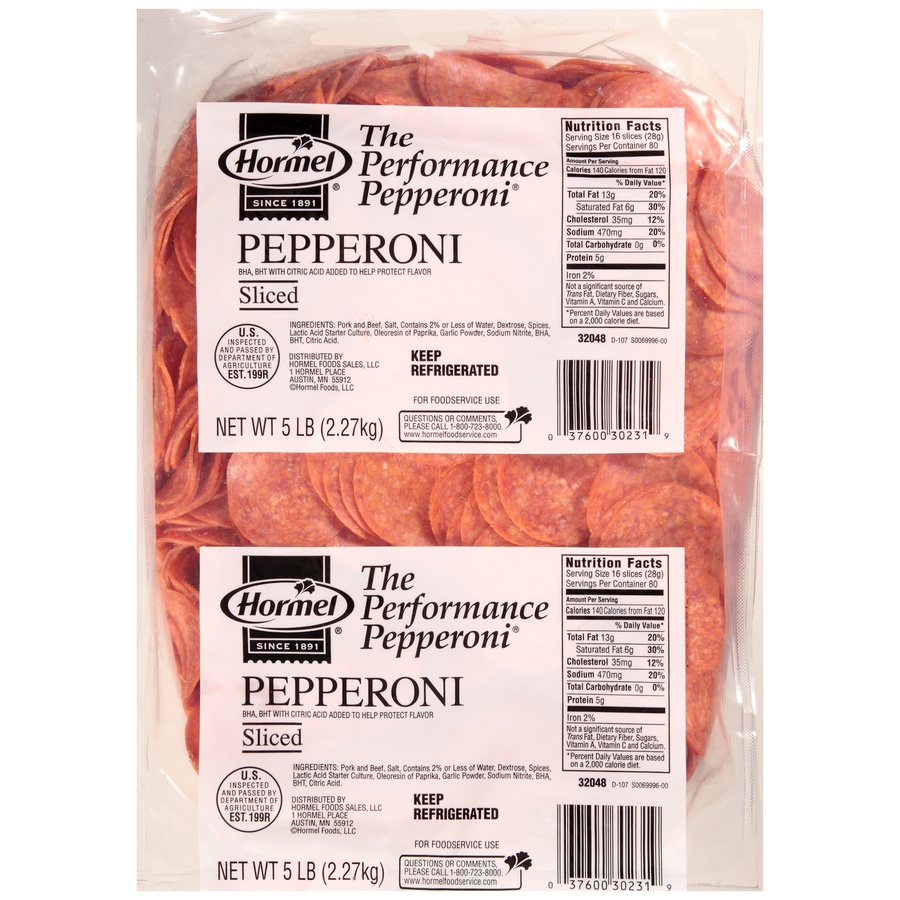 slide 1 of 1, Pepperoni Sliced 2-5# Hormel, 1280 ct