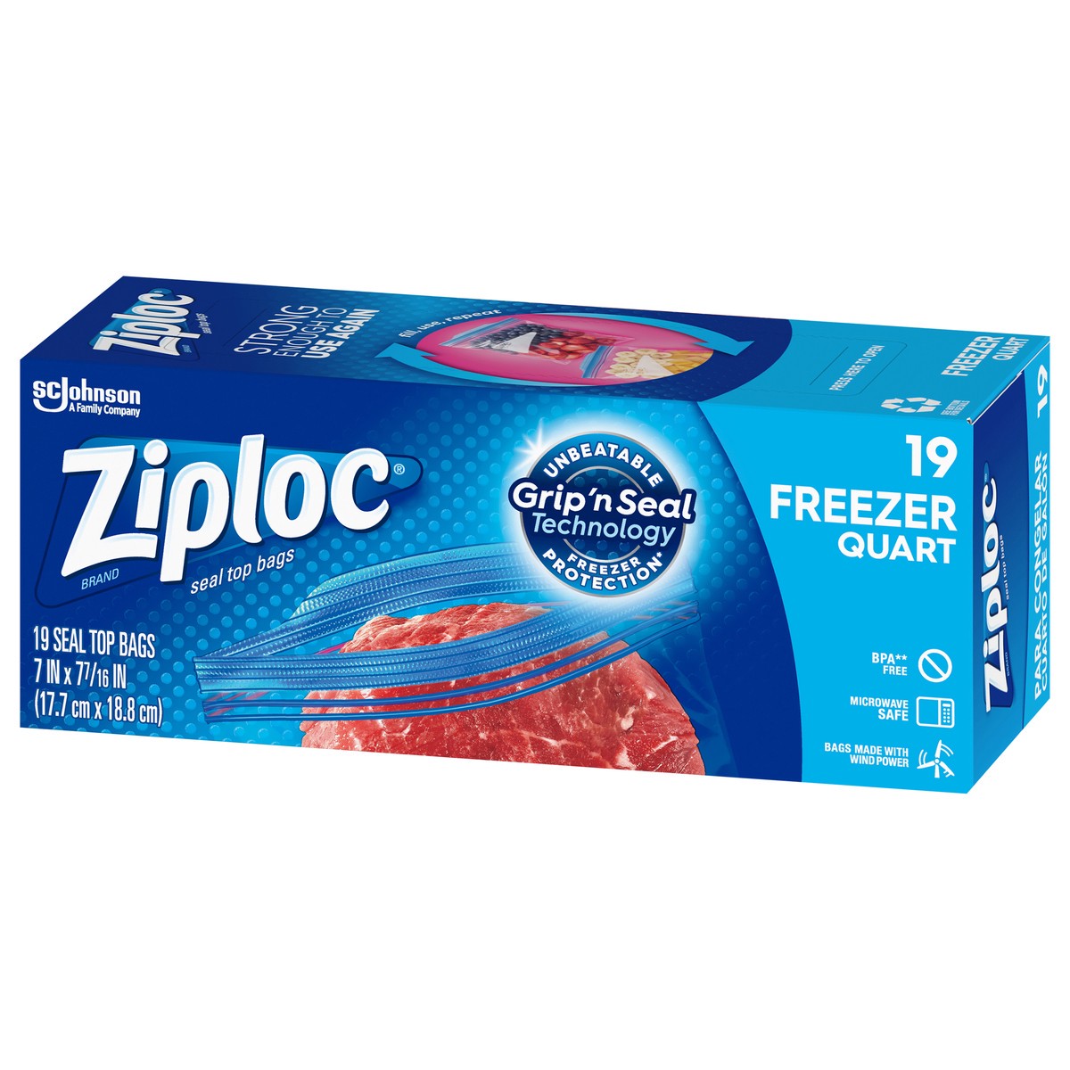 slide 2 of 4, Ziploc Brand Freezer Bags with New Stay Open Design, Quart, 19, Patented Stand-up Bottom, Easy to Fill Freezer Bag, Unloc a Free Set of Hands in the Kitchen, Microwave Safe, BPA Free, 19 ct