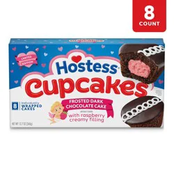Hostess Cupcakes, Dark Chocolate Snack Cakes with Raspberry Artificially Flavored Filling, 12.7 oz Box (8 Pouches)