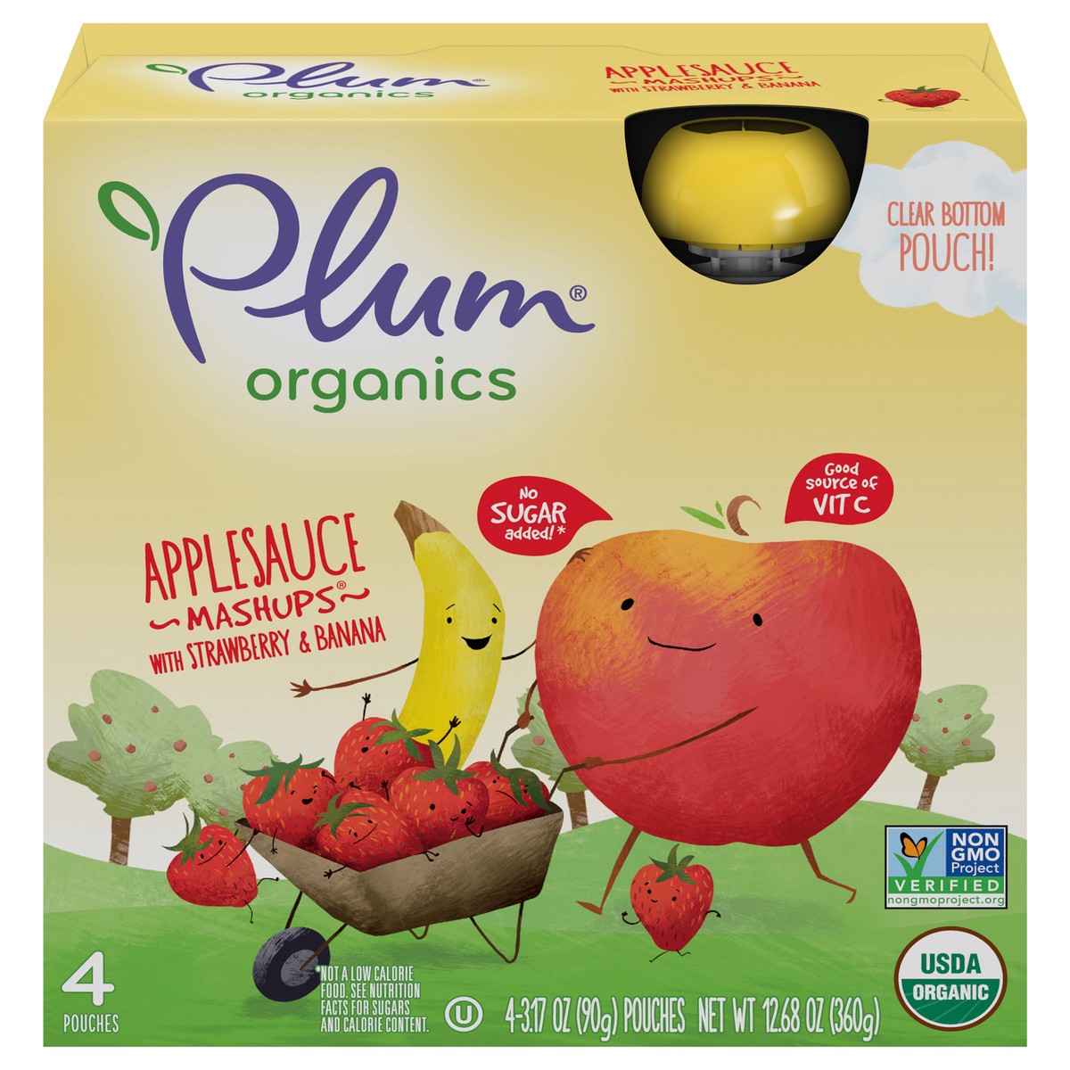 slide 1 of 9, Plum Organics Mashups Applesauce, Strawberry & Banana 3.17oz Pouch-4-Pack, 4 ct; 3.17 oz