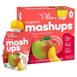 Plum Organics Mashups Apple Sauce Strawberry & Banana Fruit Pouches