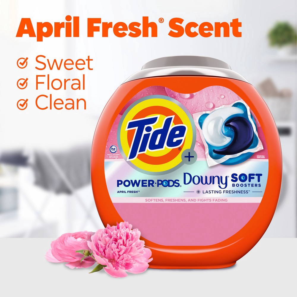 slide 5 of 6, Tide Power PODs + Downy Laundry Detergent Pods, 25 Count, Soft Boosters + April Fresh, Detergent soap pacs for Laundry washing, HE compatible, 25 ct