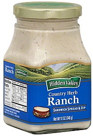 slide 1 of 1, Hidden Valley Country Herb Ranch Sandwich Spread Dip, 12 oz