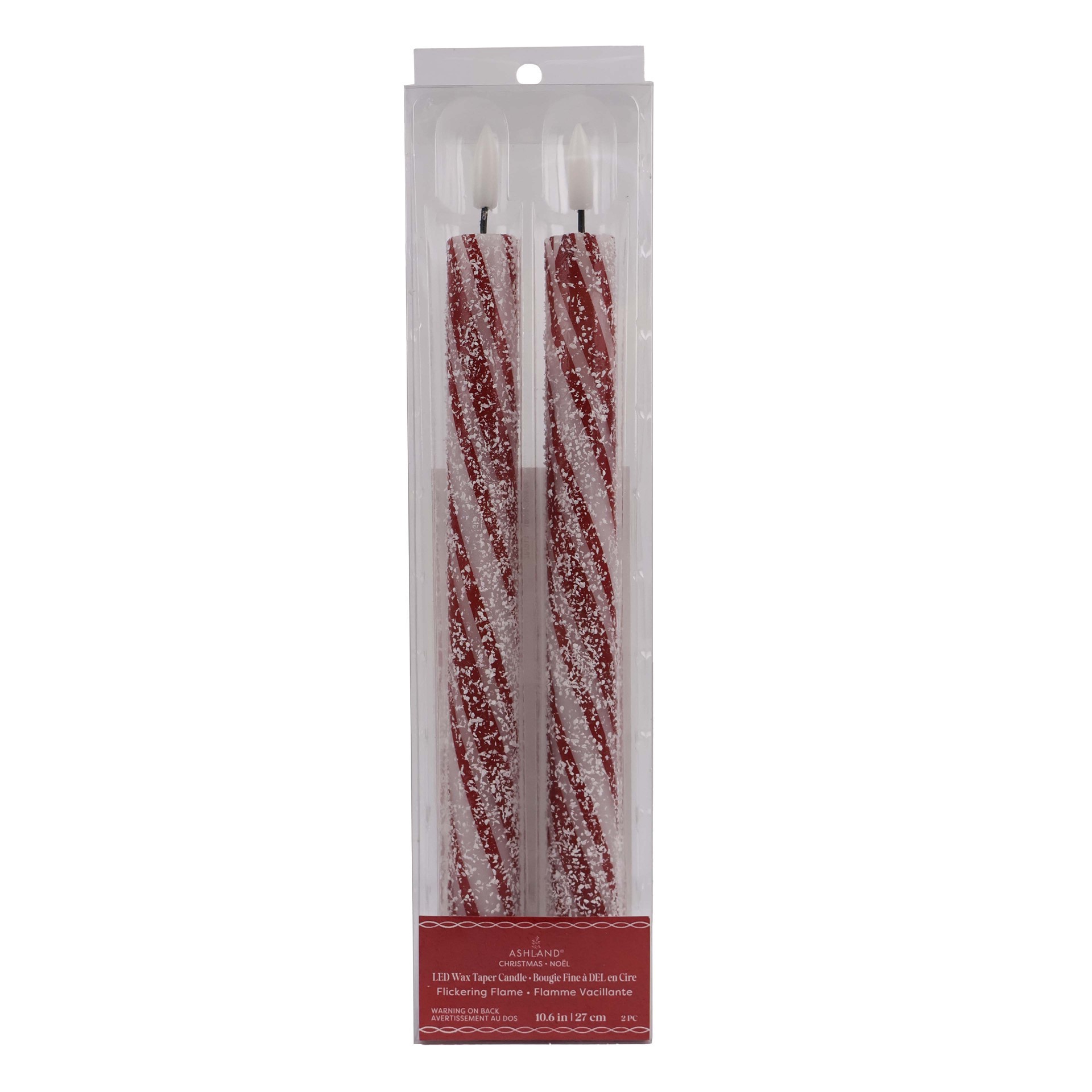 slide 4 of 4, 10.5" Red Candy Striped Led Wax Taper Candles, 2ct. By Ashland, 2 ct