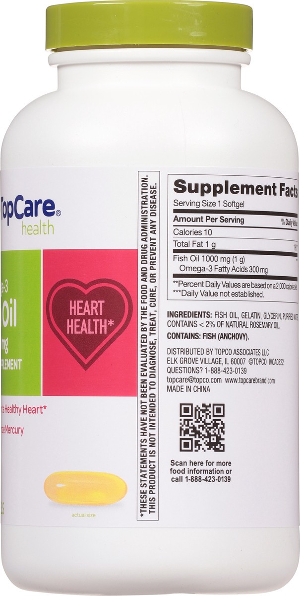slide 3 of 9, TopCare Health Omega-3 1000 mg Fish Oil 200 Softgels, 200 ct