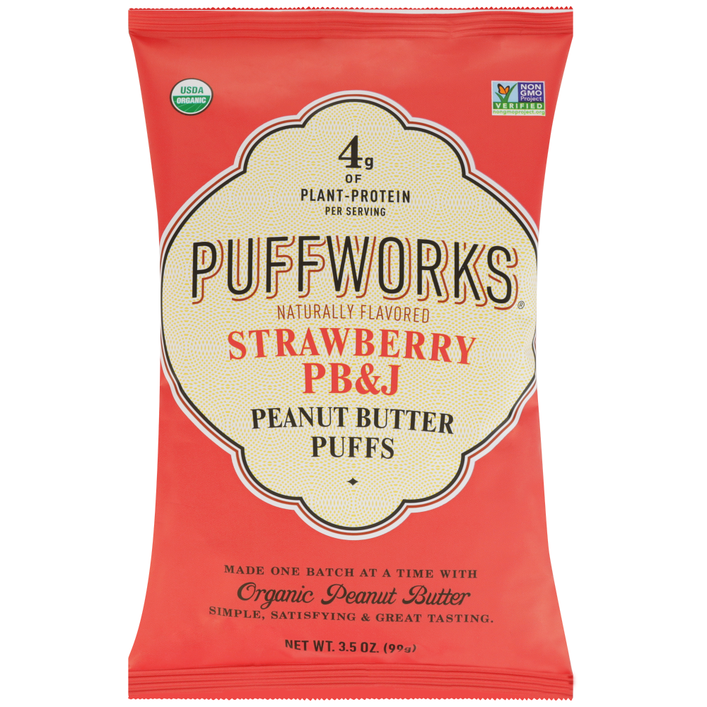 slide 1 of 1, Puffworks Strawberry PB&J Peanut Butter Puffs, 3.5 oz