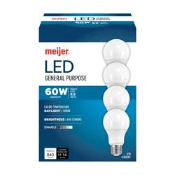 Meijer Led 9.5w A19 Dimmable Light Bulb, Daylight, 60w Equivalent, 4 Ct