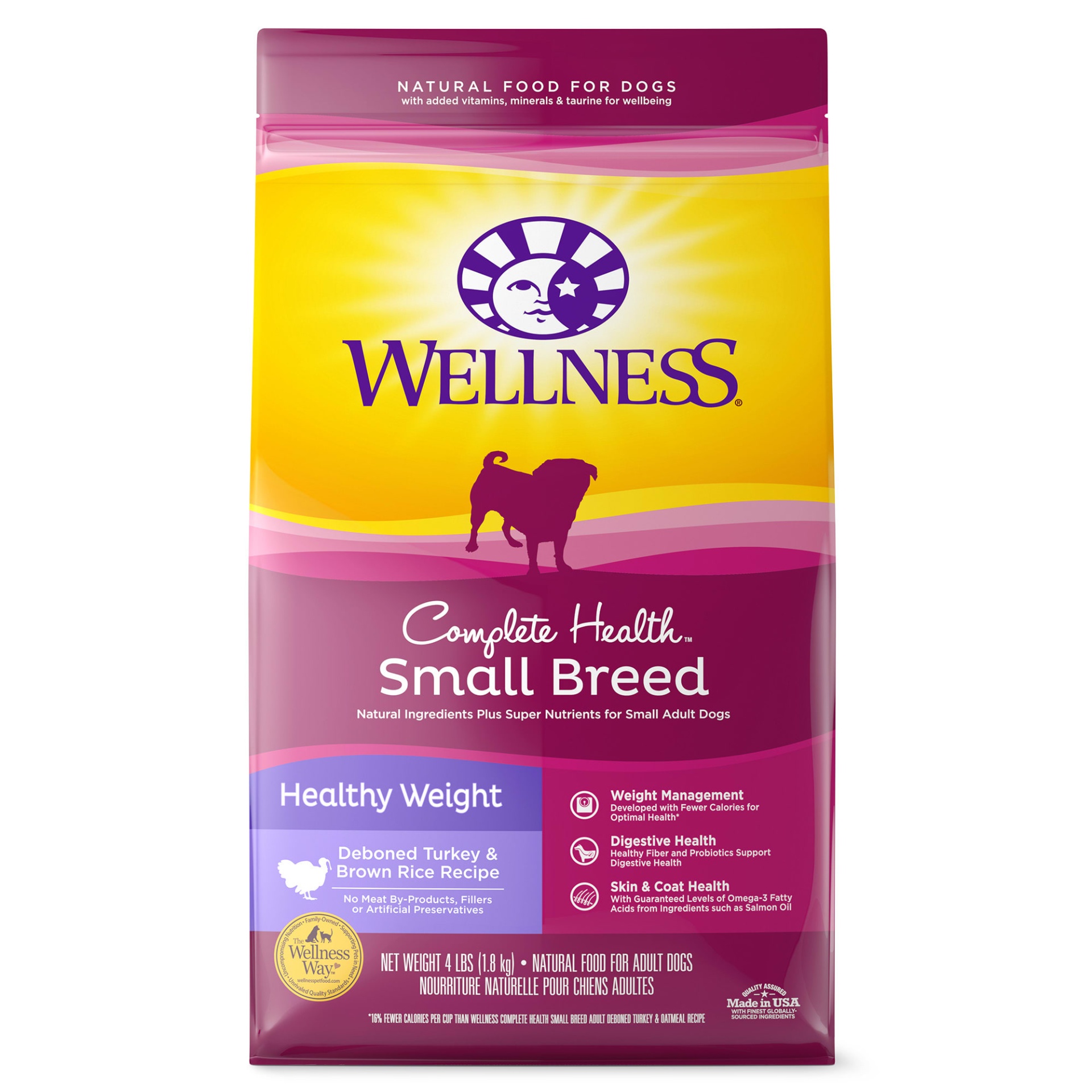 slide 1 of 1, Wellness Small Breed Complete Health Healthy Weight Turkey & Brown Rice Adult Dog Food4 lbs., 1 ct