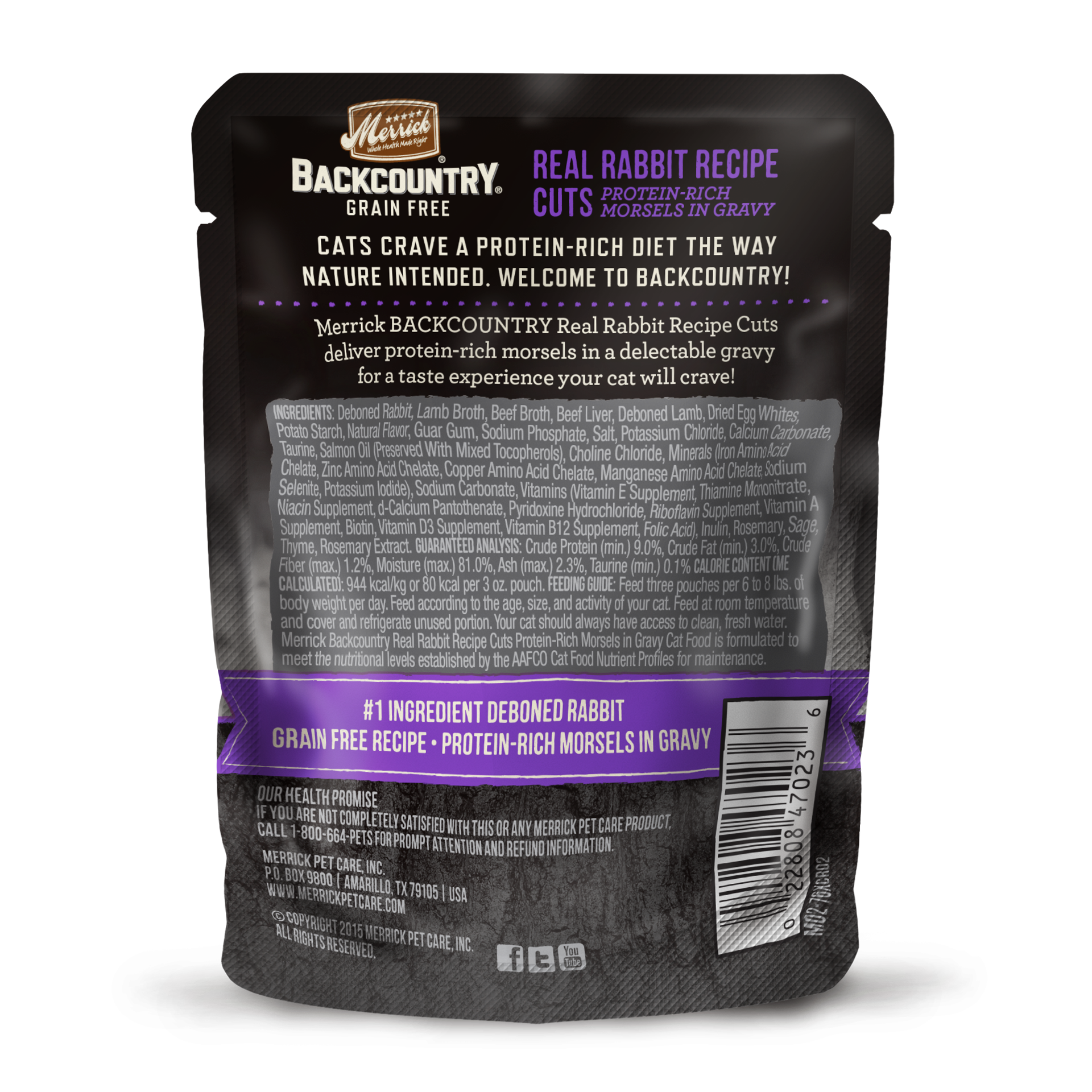 slide 4 of 4, Merrick Backcountry Grain Free Wet Cat Food Real Rabbit Recipe Cuts in Gravy - 3 oz Pouch, 3 oz