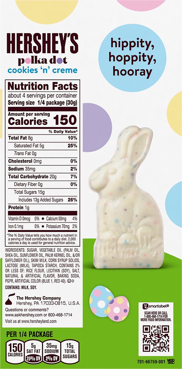 slide 3 of 9, HERSHEY'S Cookies 'n' Creme Polka Dot Bunny, Easter Candy Gift Box, 4.25 oz, 4.25 oz