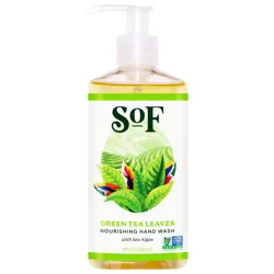 SoF Nourishing Hand Wash - With Moisturizing Sea Algae, Coconut & Olive Oil- Vegan & Non GMO- Free From Phthalates, Sulfates & Parabens- Green Tea Leaves - 8 oz Bottle