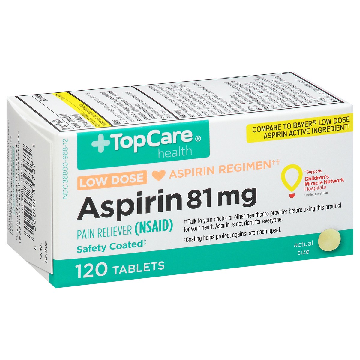 slide 4 of 9, TopCare TOP CARE Topcare Adult Low Dose Aspirin 81 Mg, Enteric Coated Tablets, 120 ct