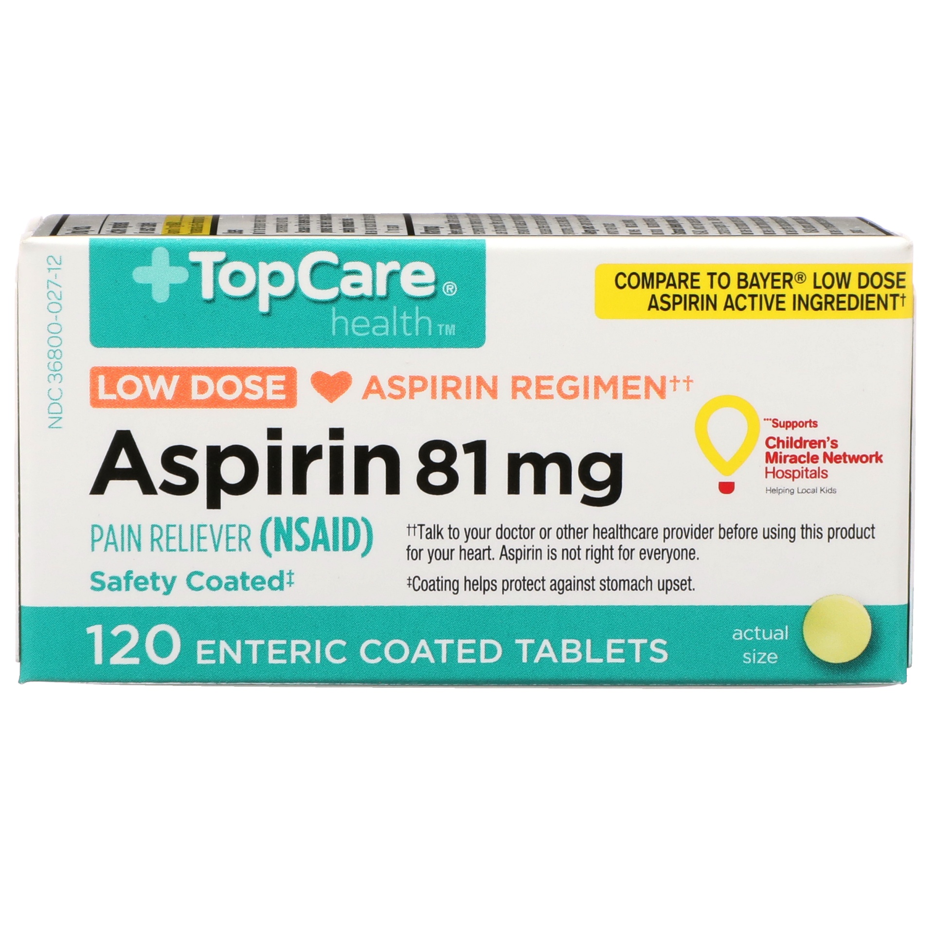 TopCare Aspirin Adult Low Dose Enteric Coated Tablets 120 ct Shipt