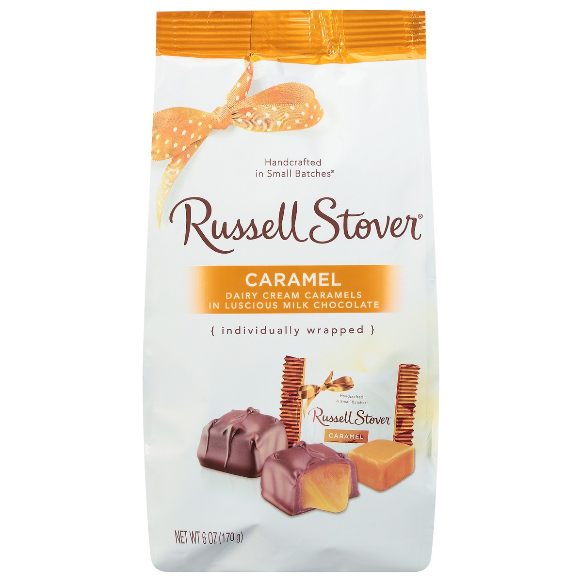 slide 1 of 1, RUSSELL STOVER Milk Chocolate Caramel, 6 oz. bag (˜ 11 pieces), 6 oz