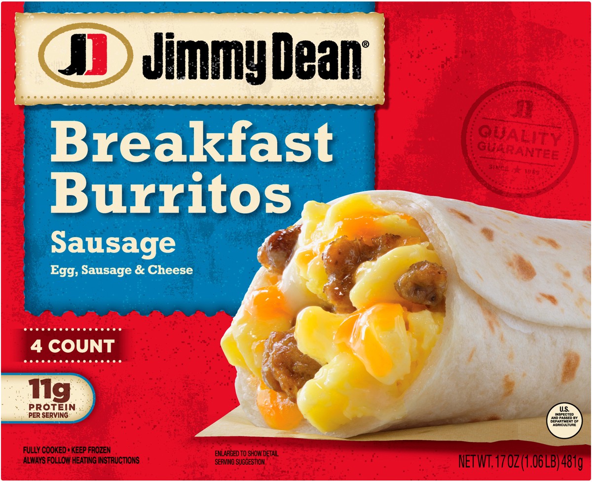 slide 2 of 8, Jimmy Dean Breakfast Burritos with Egg, Sausage, and Cheese, Frozen, 4 Count, 481.94 g