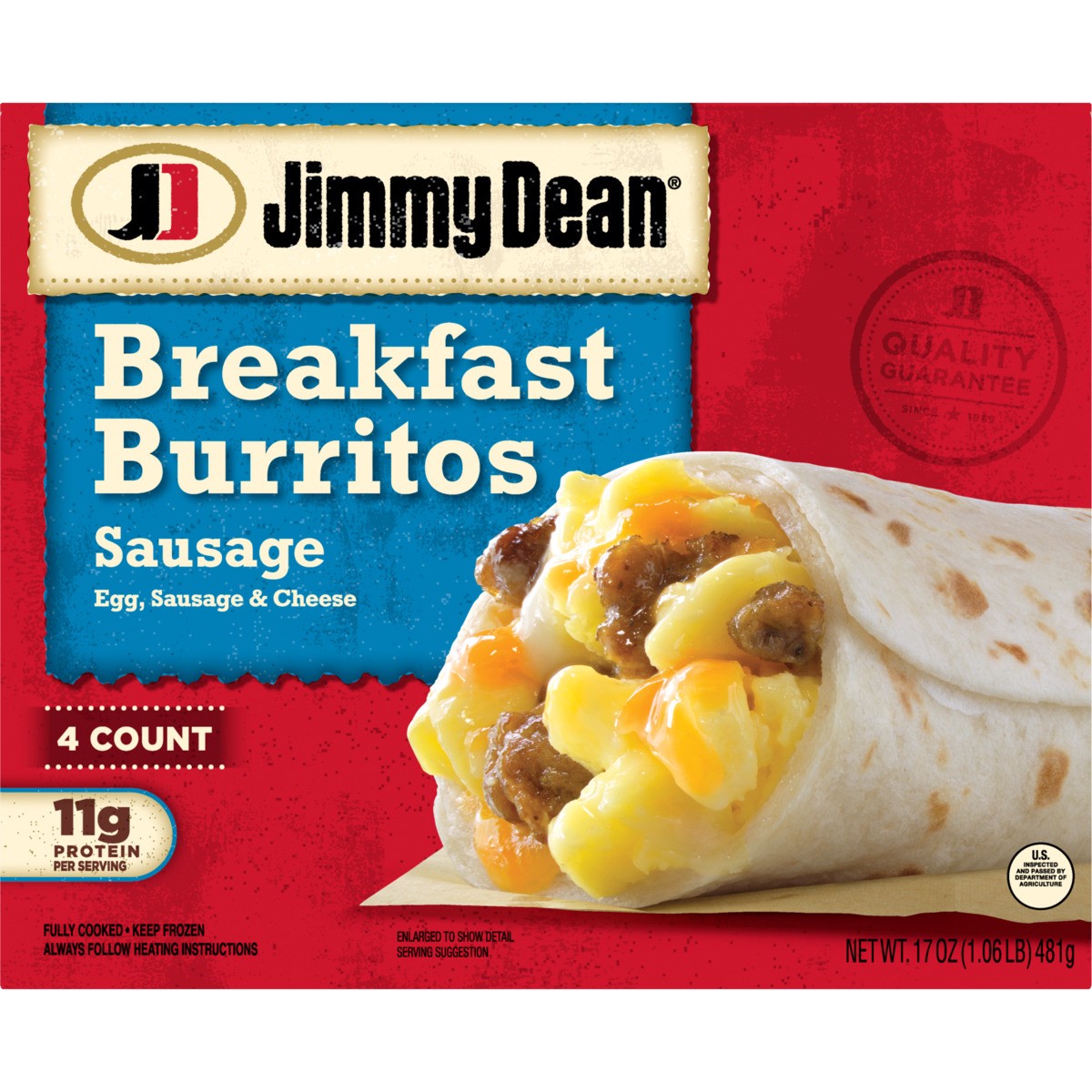 slide 1 of 8, Jimmy Dean Breakfast Burritos with Egg, Sausage, and Cheese, Frozen, 4 Count, 17 oz