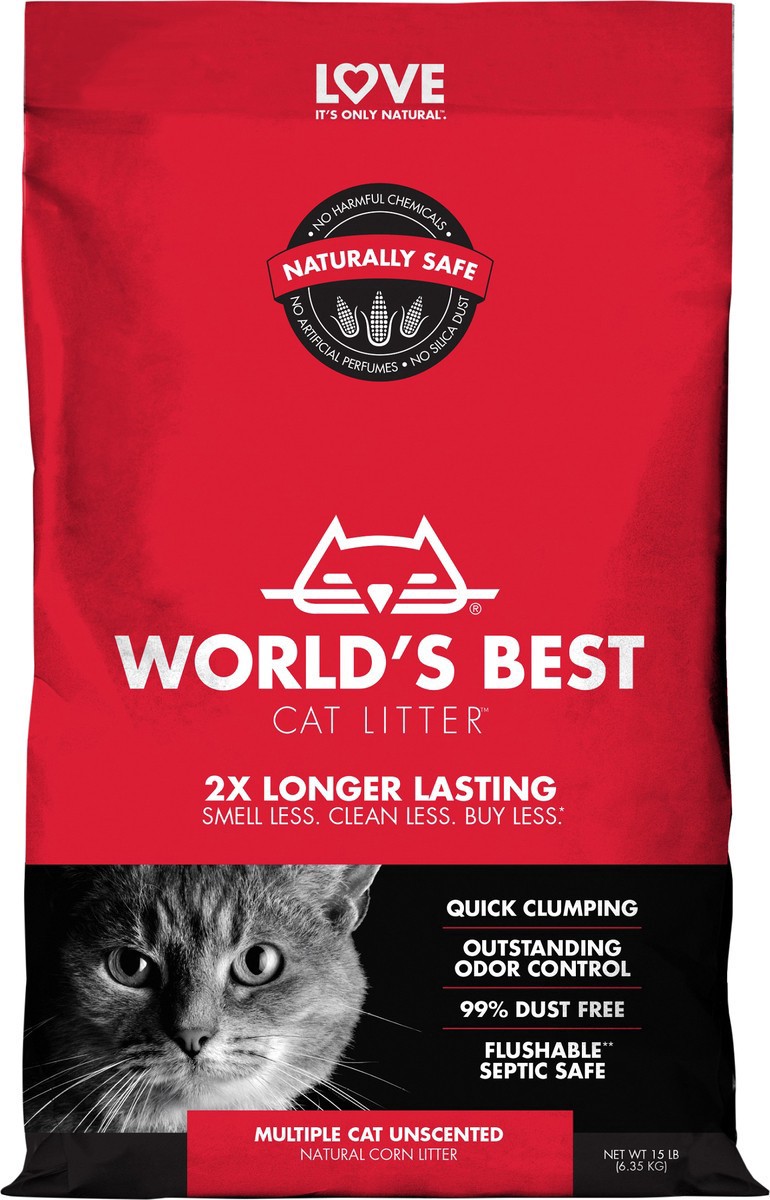 slide 6 of 7, World's Best Cat Litter Multiple Cat Unscented Cat Litter 15 lb, 15 lb
