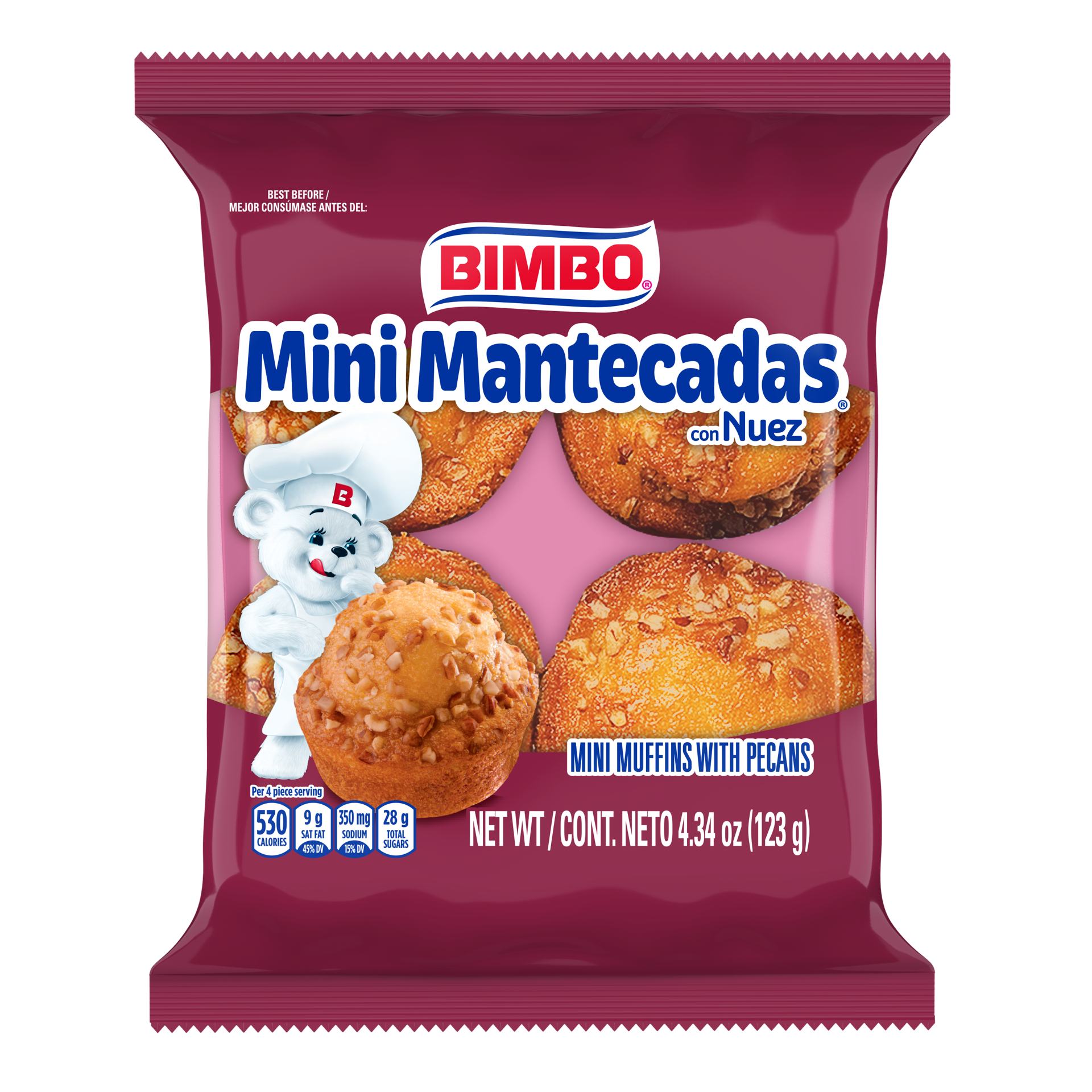 slide 1 of 5, Bimbo Mantecadas Mini Vanilla Muffins with Pecans, 4 count, 4.34 oz, 4 ct