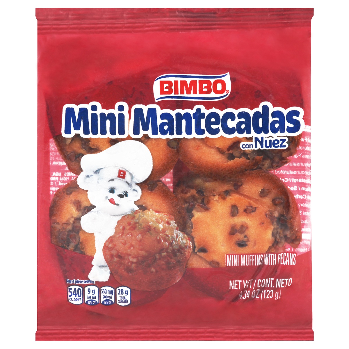 slide 1 of 1, Bimbo Mini with Pecans Muffins 4.34 oz, 4.34 oz