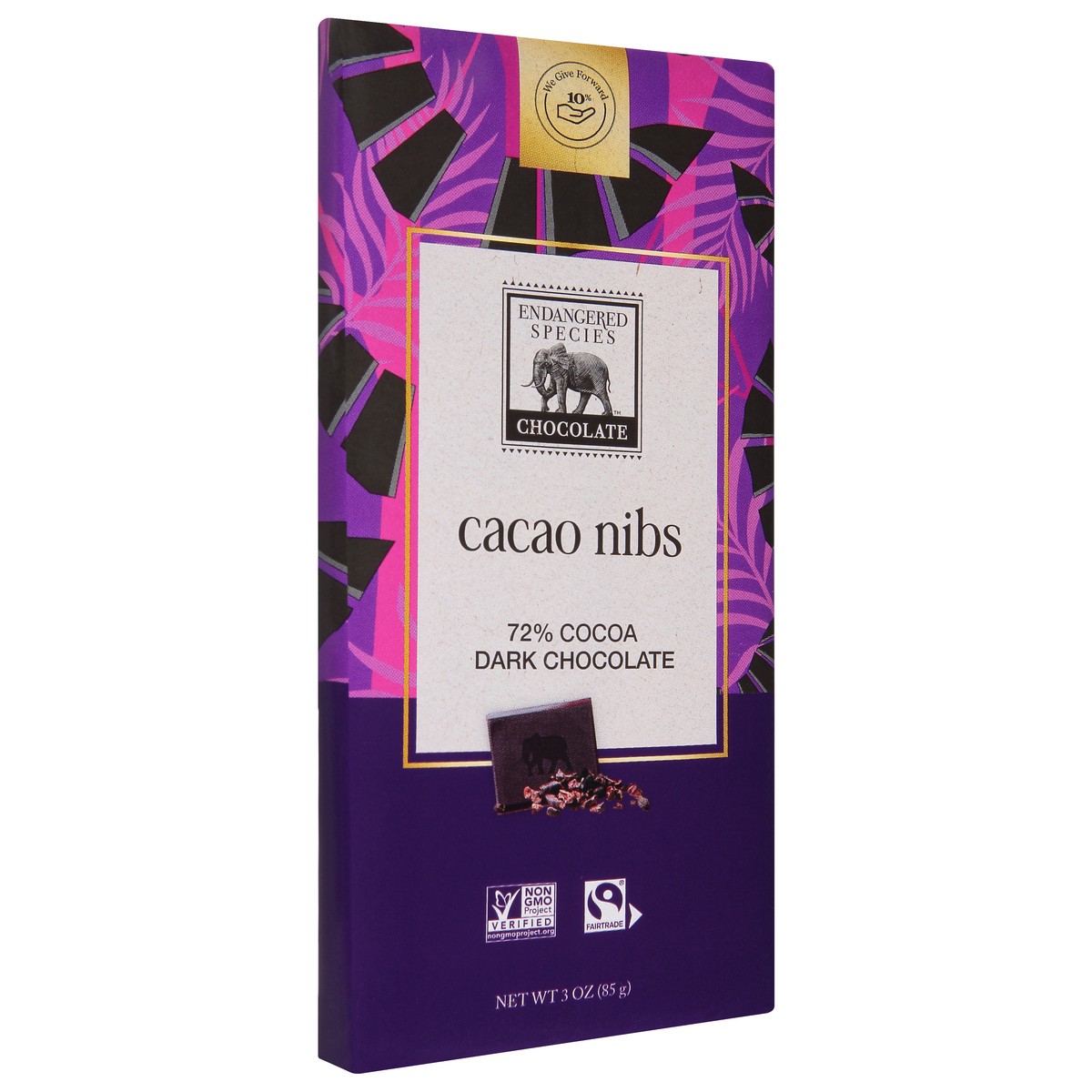 slide 2 of 9, Endangered Species 72% Dark Chocolate with Cacao Nibs Bar, 3 oz