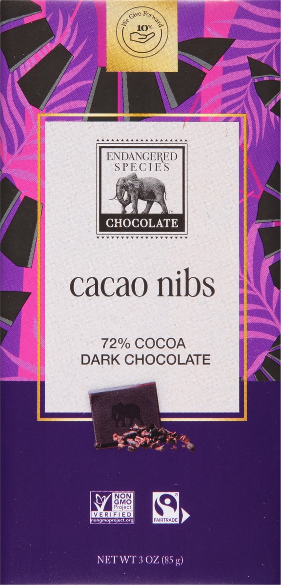 slide 6 of 9, Endangered Species 72% Dark Chocolate with Cacao Nibs Bar, 3 oz