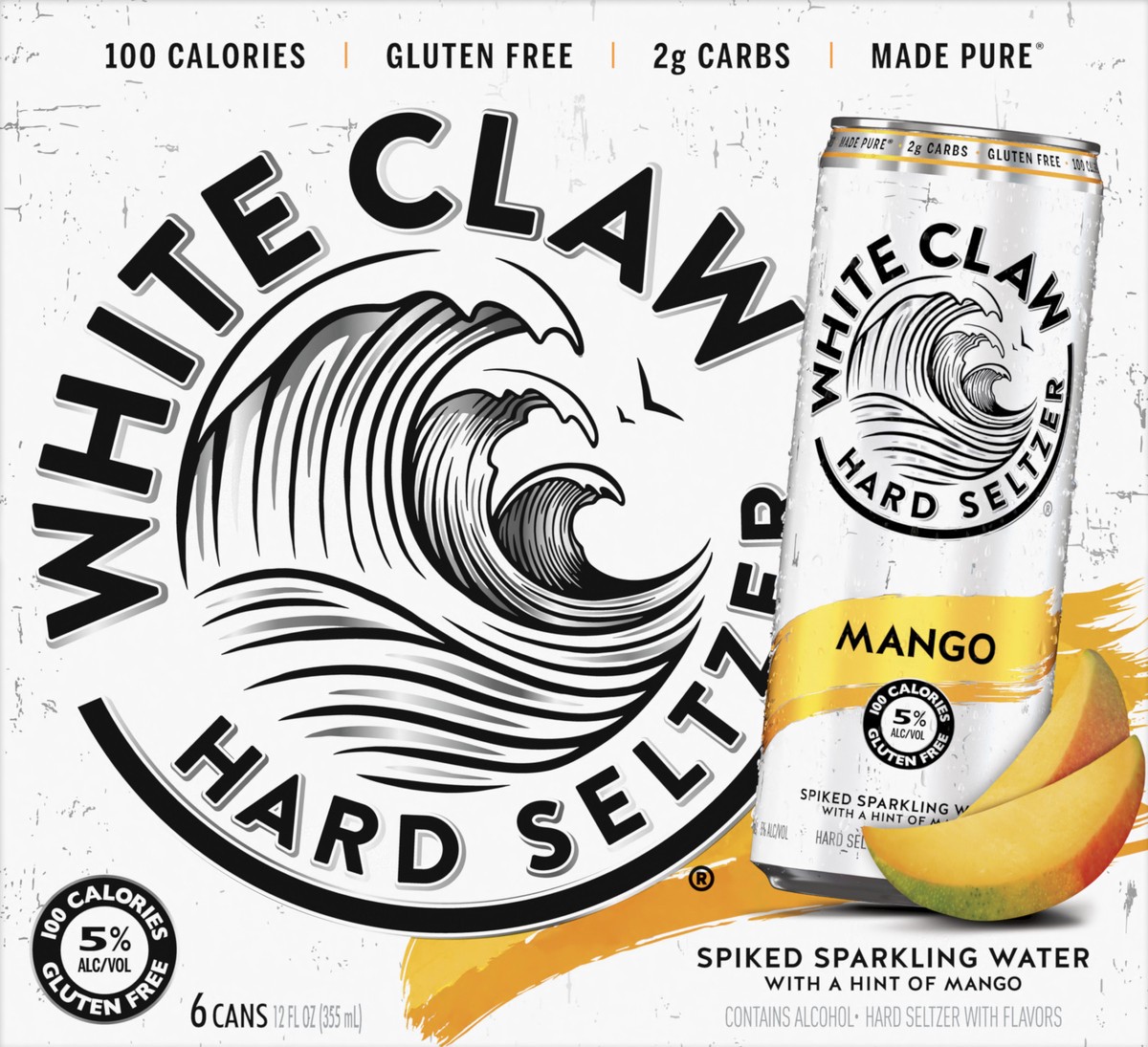 slide 1 of 9, White Claw 6 Pack Spiked Mango Hard Seltzer 6 ea, 6 ct; 12 oz