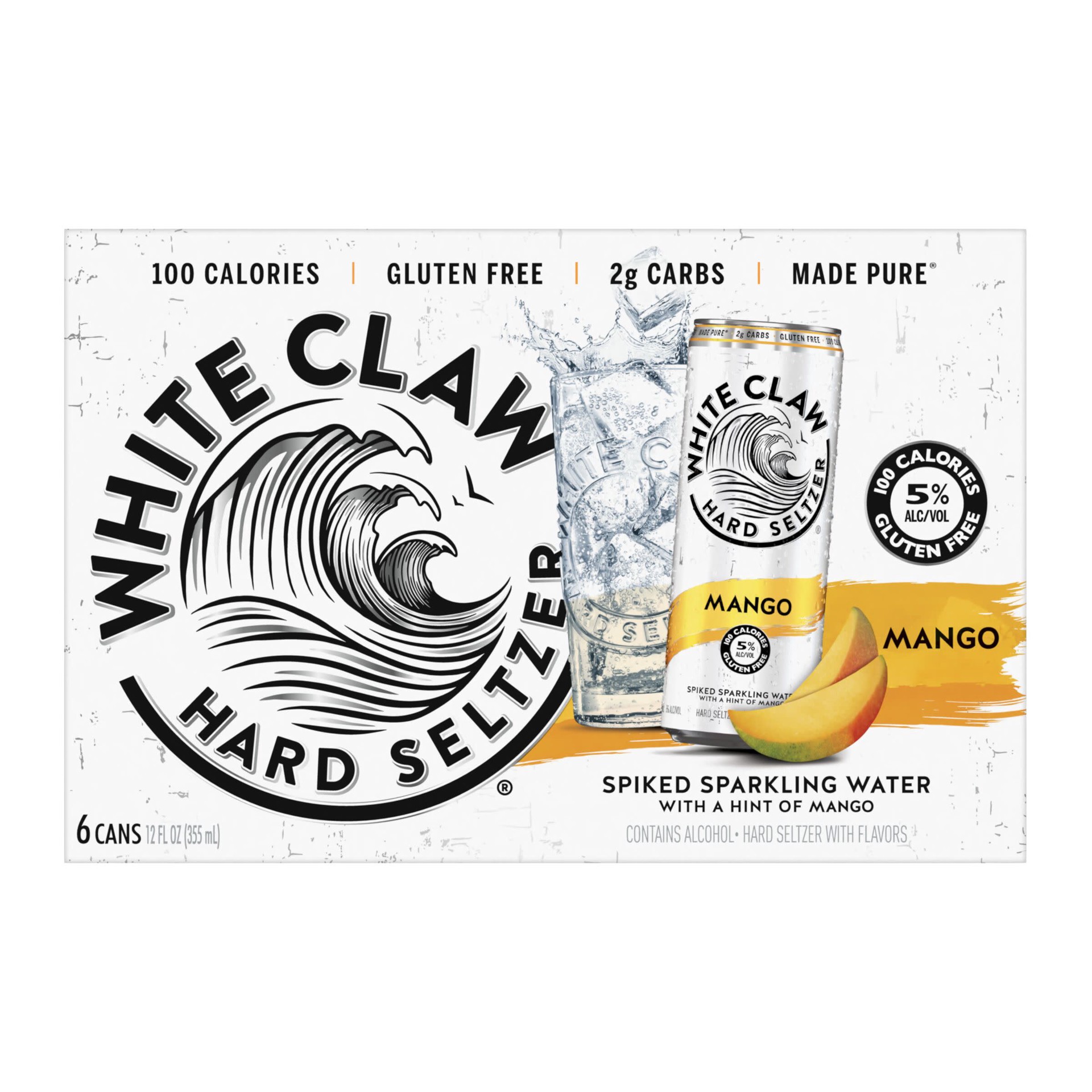 slide 9 of 9, White Claw Hard Seltzer Mango, 6 Pack, 12 fl oz Cans, 5% ABV, 6 ct; 12 fl oz