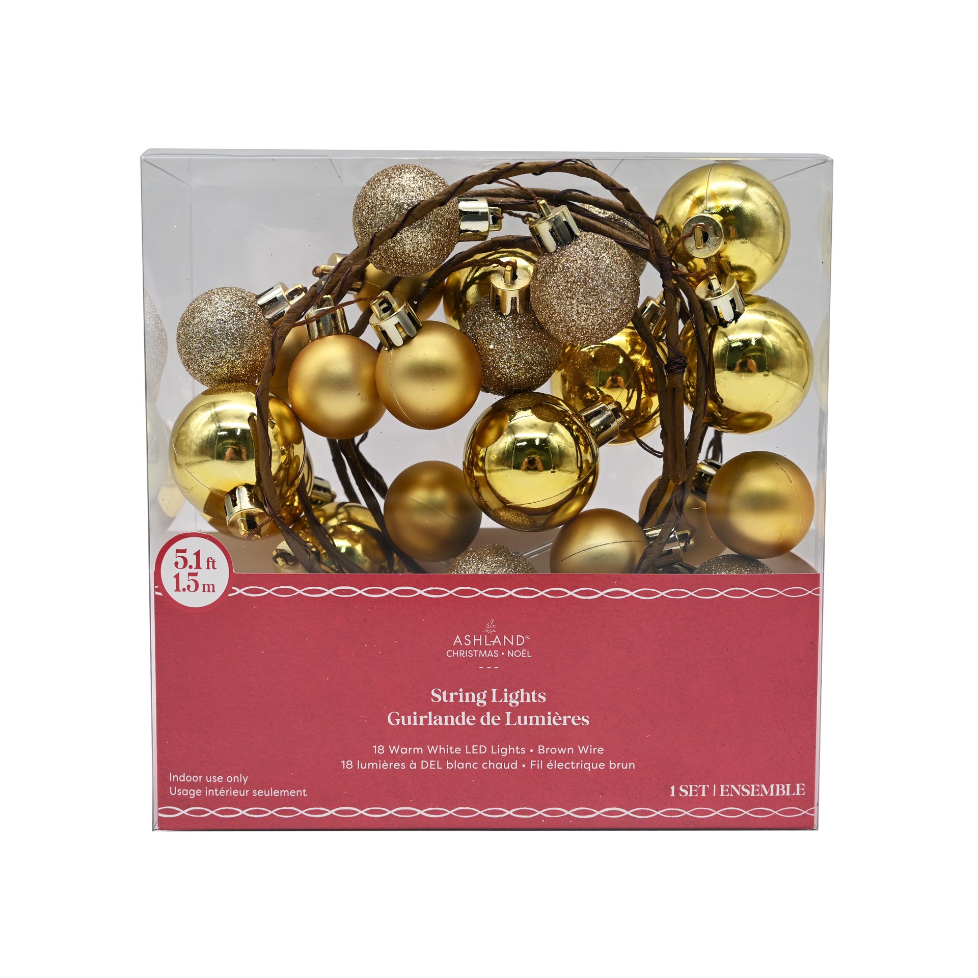 slide 2 of 4, 18ct. Warm White Led Gold Ornament Garland String Lights On Brown Wire By Ashland, 18 ct